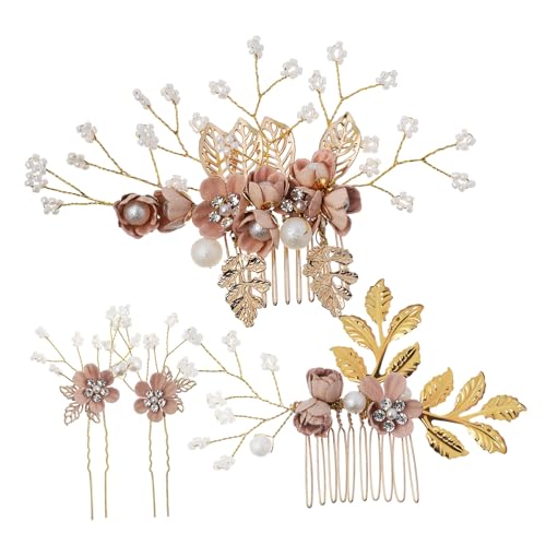 CIYODO Blumen Haarkämme mit Perlen und Strass Teiliges Handgefertigt Eleganter Brautschmuck für Hochzeit Festliche Anlässe Damen Haarkamm Clip Vielseitig und Langlebig von CIYODO