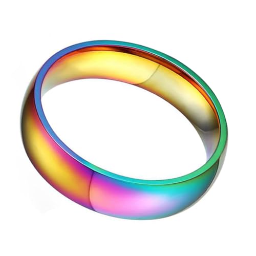 CIYODO Bunter Titanstahl Ring Modischer Regenbogen Schmuck für Damen und Frauen Elegantes Glattes Design Auffälliger Farbverlauf für Alltag und Besondere Anlässe von CIYODO