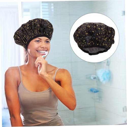 CIYODO Doppellagige wasserdichte Duschhaube mit Schleife für Frauen Elastische Badekappe Fester Sitz kein Verrutschen Schützender Haarschutz für Dusche und Bad Wiederverwendbar und von CIYODO