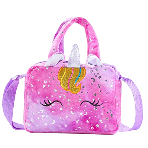 CIYODO Plüsch-Einhorn-umhängetasche Für Junge Mädchen Dekorative Schultertasche Viel Platz Für Lippenstift Armbänder Halsketten Ringe Nagellack Glitzerrouge Münzen Robust Verstellbare von CIYODO