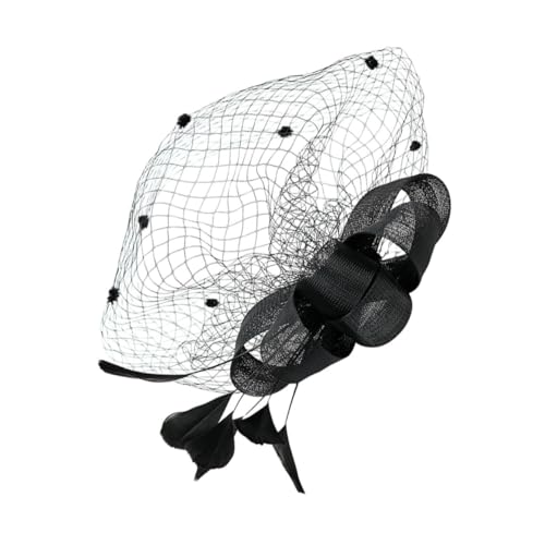CIYODO Eleganter Netzstoff Braut Haarschmuck mit Clip und Stirnband Leichter Party Fascinator für Hochzeit Fotoshooting und Festliche Anlässe Schwarze Kopfbedeckung für Damen und Mädchen von CIYODO