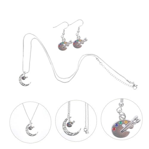 CIYODO Frauen Schmuckset Halskette und Ohrringe mit Farbmischpalette Anhänger Modisch und Robust Geschenk für Braut und Mädchen Stilvoller Schmuck für Festliche Anlässe von CIYODO
