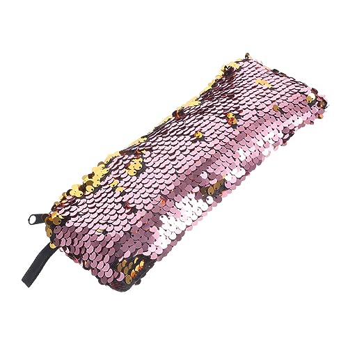 CIYODO Glitzernde Kosmetiktasche Handlich Polyester Kulturbeutel Damen Make Up Organizer Groß Volumen Reise Schminktasche Tragbar Elegant Rosa Gold von CIYODO