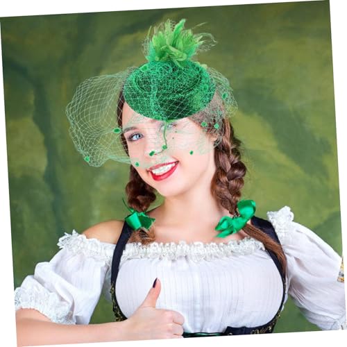 CIYODO Grüner Vintage Fascinator Mini Hut mit Schleier Haarschmuck für Damen und Mädchen Patricks Day Party Zubehör Elegant Leichtes Design von CIYODO