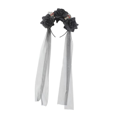 CIYODO Halloween Haarreif mit Simulierten Blumen und Schädel Kostümzubehör für Schwarzer Haarschmuck für Party Karneval Fasching Halloween Kostüm Accessoire von CIYODO