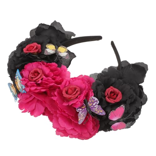 CIYODO Halloween Haarschmuck Damen Roter Schwarzer Peonien Haarreif Leichtes Party Accessoire für Halloween Kostüm und Fotoshootings von CIYODO