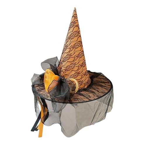 CIYODO Halloween Hexenhut für Damen mit Großem und Weichem Blumenröhrchen Atmungsaktiv Leicht für Cosplay Kostüm und Party mit Leuchtend Orangefarbenem und Dekorativem Netz von CIYODO