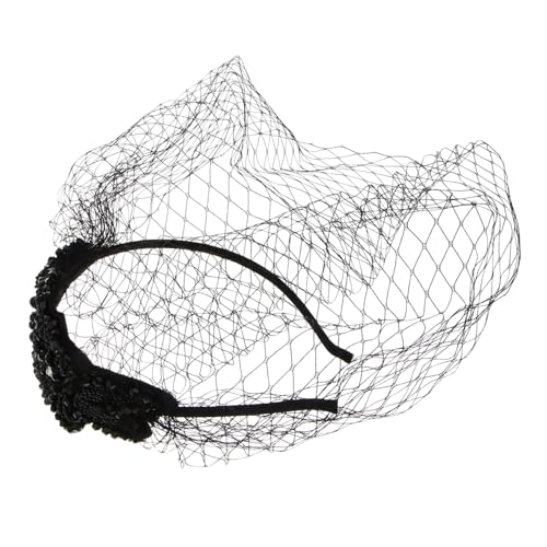 CIYODO Handgefertigter Damen Mesh Kopfschmuck mit Diamantbesatz Vintage Stil Gesichtsschleier Leichter Haarschmuck für Festliche Anlässe und Partys in Schwarz von CIYODO