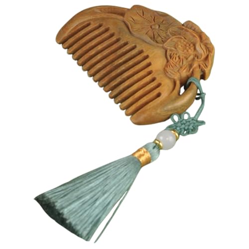 CIYODO Holzkamm aus Grünem Sandelholz mit Lotusgravur und Eleganter Quaste Kompakt und Tragbar Sanft zur Kopfhaut Damen Herren Haarbürste zur Massage und Entwirrung Handlich und Leicht von CIYODO