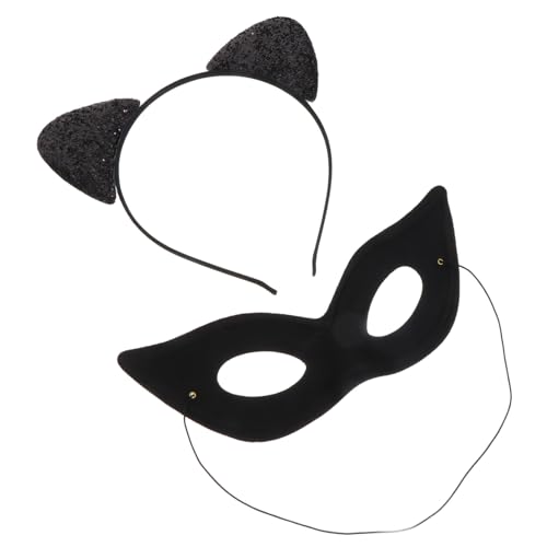 CIYODO Katzenohren Haarreif mit Augenmaske Damen Cosplay Stirnband Katzenohren Dekorativer Haarreif für Halloween Karneval Party von CIYODO