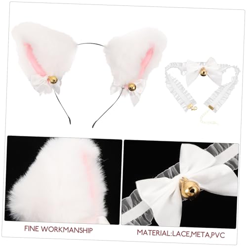CIYODO Leichtes Katzenohren Haarreif mit Spitzen bow und Glocken Halskette Niedlicher Haarschmuck für Mädchen Fasching Karneval Party Komfortabler Langlebiger Kopfschmuck aus Stoff von CIYODO