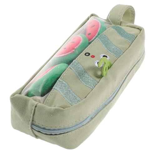 CIYODO Leinwand Stifterolle Große Federmappe Süßes Mäppchen für Schüler Cartoon Früchte Design Grün Wassermelone Pencil Holder Pouch Organizer von CIYODO