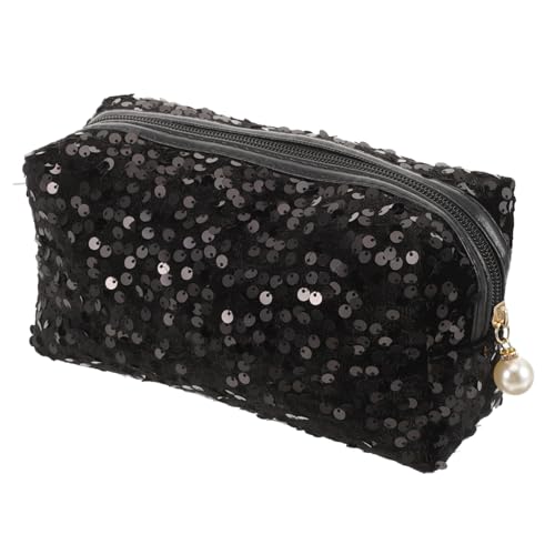 CIYODO Pailletten Kosmetiktasche Damen Große Kapazität Leichte Make Up Tasche Handtasche Tragbar Multifunktional Modisch für Unterwegs Schwarz von CIYODO