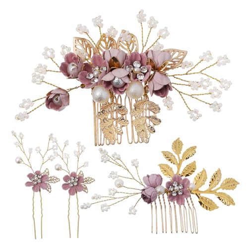 CIYODO Perlenbesetzter Haarschmuck Hochzeit Haarspangen mit Blumen und Strass Braut Haarkämme für Damen Stilvolle Hochsteckfrisur und Festliche Anlässe von CIYODO