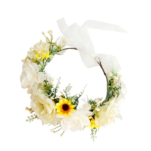 CIYODO Rosen krone Braut Haarkranz Leichter Rattan Haarreif mit Großen Rosen Natürliche Weiße Blumenkrone für Hochzeit Eleganter Kopfschmuck Braut Frisuren Bezauberndes von CIYODO