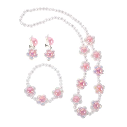 CIYODO Schmuckset mit Perlenblumen Halskette Armband Ohrringe für Mädchen Bequemes Robustes Accessoire für Geburtstage Partys und Alltagsoutfits von CIYODO