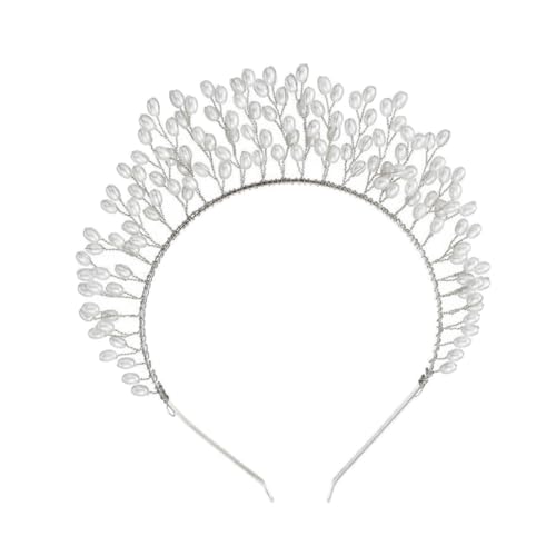CIYODO Silbernes Perlen haarreif Kronen stirnband Brautschmuck Extravaganter Haarschmuck für Damen Leichtes Langlebiges Material Party Foto Requisiten Geschenk von CIYODO