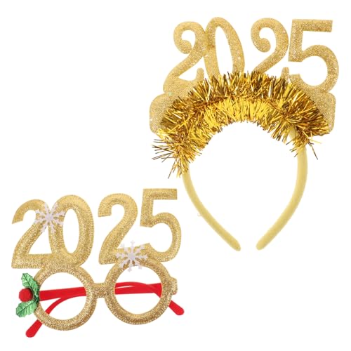 CIYODO Silvester Party Haarreif Goldfarbenes Stirnband und Brille für Erwachsene Lustige Neujahrs Kopfbedeckung für Festliche Fotos und Feierlichkeiten von CIYODO