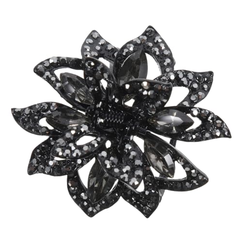 CIYODO Strass Blüten Haarklammer Damen Haarkralle Klein Stabil Schwarz mit Grauen Steinchen Modisch für Alltag Party Hochzeit von CIYODO