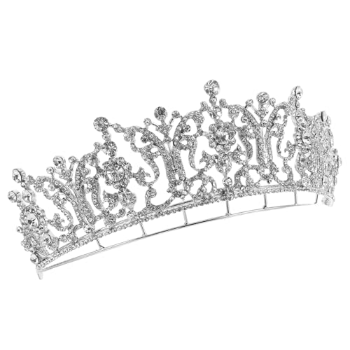 CIYODO Strass Tiara Kopfschmuck Silber Metall Hochzeitskrone mit Funkelnden Kristallen Stabile Prinzessin Braut Krone für Hochzeit Brautparty und Festliche Anlässe von CIYODO