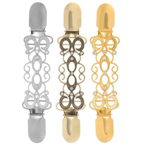 CIYODO 3Stück Damen Strickjacken Clips Kreative Legierungs Diamant Cardigan Verbindungsschnallen Kragen Clips in Antiksilber und Antikbronze Elegante Accessoires für Mode und Stil von CIYODO
