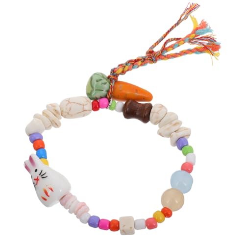 CIYODO Verstellbares Hasenarmband mit Karottenanhänger Elastisches DIY Schmuckstück für Mädchen und Frauen Buntes Osterarmband mit Keramikperlen Süßer Hasen design Armschmuck von CIYODO