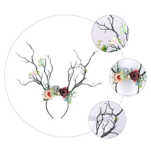 CIYODO Weihnachtlicher Geweih Haarreif Damen Hirschgeweih mit Blumen und Ästen Komfortabel Formstabil Modisch für Festliche Frisuren und Kinderkostüme von CIYODO