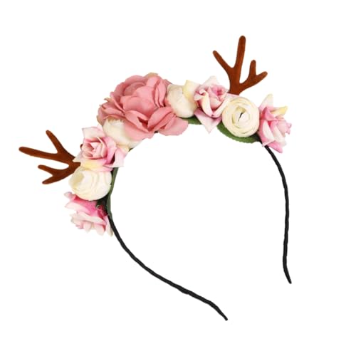 CIYODO Weihnachtlicher Haarreif mit Rehgeweih und Blumen Elastisches Haarschmuck Accessoire für Fasching Karneval Cosplay und Festliche Anlässe Einheitsgröße für Mädchen von CIYODO
