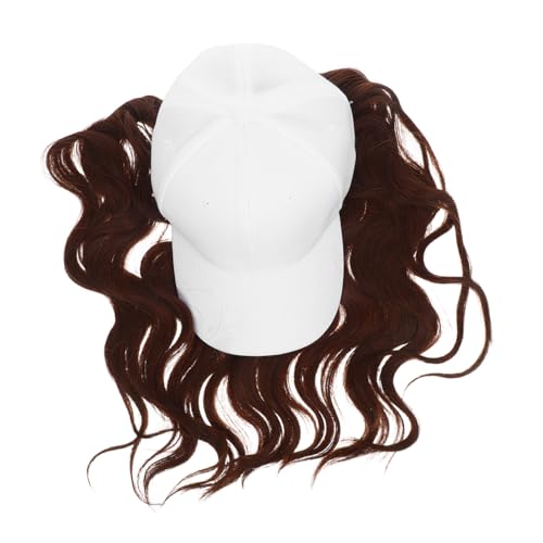 CIYODO Weißer Damen Baseballcap mit Natürlicher Wellenperücke Atmungsaktiv Uv-schutz Lange Lockige Haare Modischer Hut mit Integriertem Haar für Frauen von CIYODO