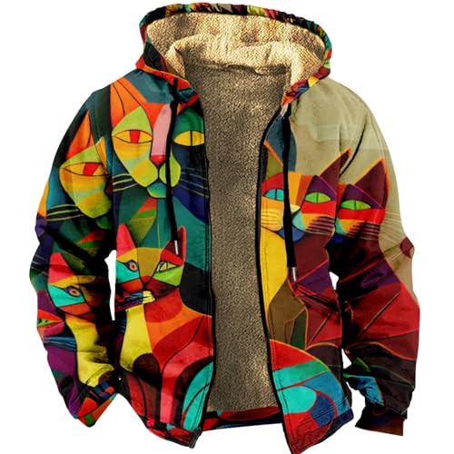 CIZEUR Herren 3D Kapuzenpullover mit Reißverschluss Langarm Kapuzenjacke Fleecejack Männer Sweatjacke Mit Kapuze für Herbst Winter, XL Farbige Katzen von CIZEUR