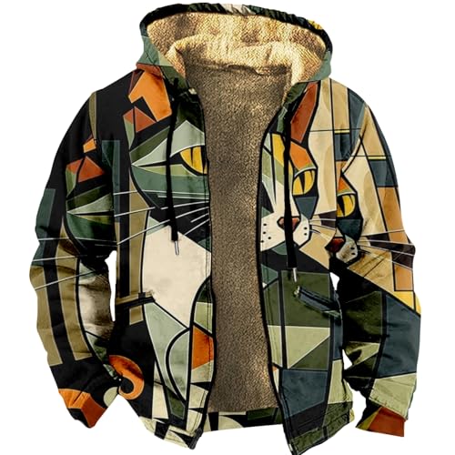 CIZEUR Herren 3D Kapuzenpullover mit Reißverschluss Langarm Kapuzenjacke Fleecejack Männer Sweatjacke Mit Kapuze für Herbst Winter, XXL Grün-Katze von CIZEUR