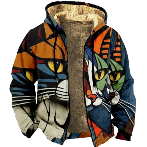 CIZEUR Herren 3D Kapuzenpullover mit Reißverschluss Langarm Kapuzenjacke Fleecejack Männer Sweatjacke Mit Kapuze für Herbst Winter, XXL Katzen mit großen Köpfen von CIZEUR