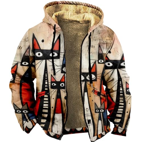 CIZEUR Herren 3D Kapuzenpullover mit Reißverschluss Langarm Kapuzenjacke Fleecejack Männer Sweatjacke Mit Kapuze für Herbst Winter, XXL Magerkatzen von CIZEUR