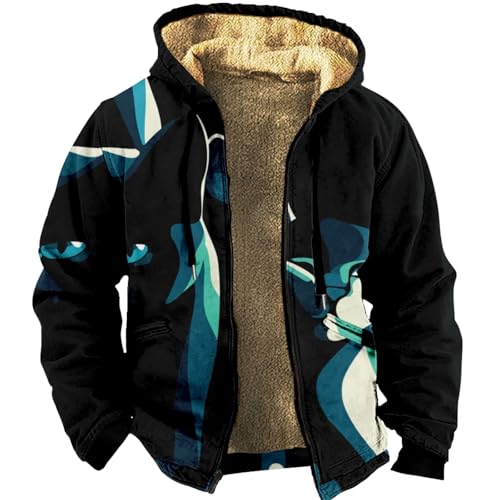 CIZEUR Herren 3D Kapuzenpullover mit Reißverschluss Langarm Kapuzenjacke Fleecejack Männer Sweatjacke Mit Kapuze für Herbst Winter, XXL Schwarz-Katze von CIZEUR