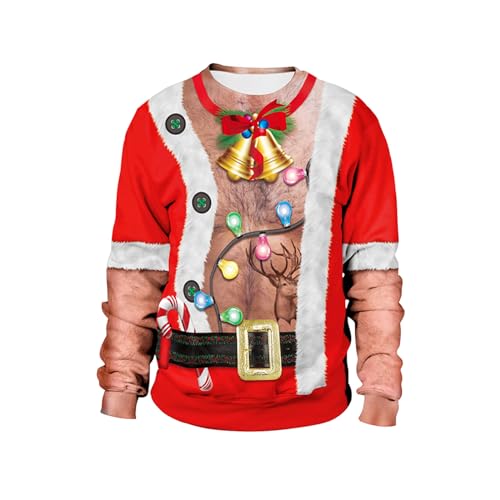 CIZEUR Herren Weihnachtspulli 3D Gedruckt Ugly Christmas Sweater Unisex Couple Sweatshirt Weihnachtsmann Drucken，M BG-Glöckchen von CIZEUR