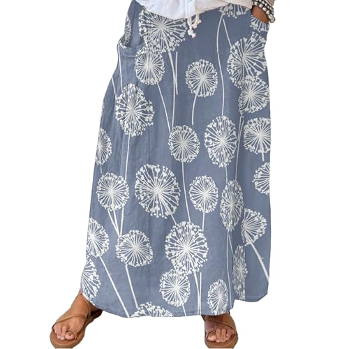 CIZEUR Röcke Damen Sommer Lang Blumen Rock A-Linie Elastisch Taille Maxirock Boho Strandrock Sommerrock, 2XL Dandelion von CIZEUR