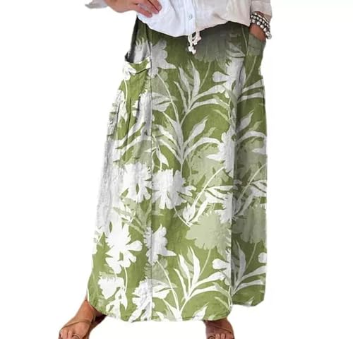 CIZEUR Röcke Damen Sommer Lang Blumen Rock A-Linie Elastisch Taille Maxirock Boho Strandrock Sommerrock, M GN-herbe Blanche von CIZEUR
