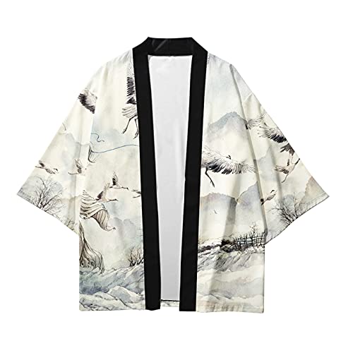 CIZEUR Sommerjacke Mode japanische Herren Jacke Strickjacke Paar Kimono Mantel lässig, 2XL Grauer Kranich von CIZEUR