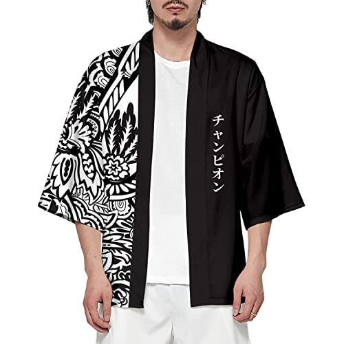 CIZEUR Sommerjacke Mode japanische Herren Jacke Strickjacke Paar Kimono Mantel lässig, 6XL Black White von CIZEUR