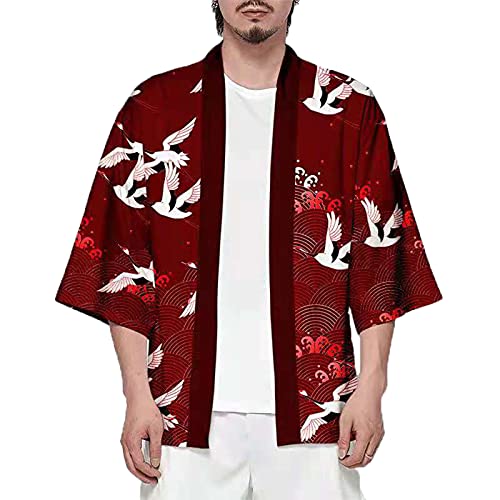 CIZEUR Sommerjacke Mode japanische Herren Jacke Strickjacke Paar Kimono Mantel lässig, L Rotwein von CIZEUR