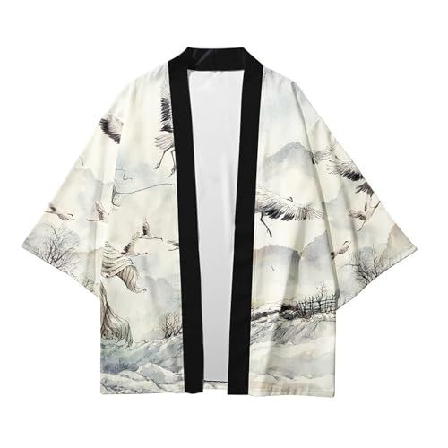 CIZEUR Sommerjacke Mode japanische Herren Jacke Strickjacke Paar Kimono Mantel lässig, M Grue Tuschmalerei von CIZEUR