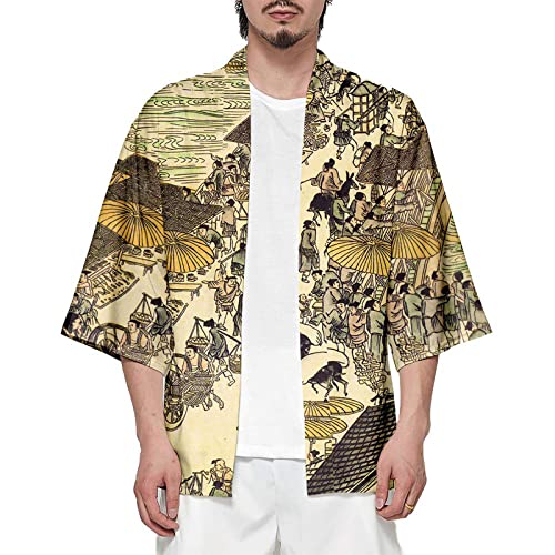 CIZEUR Sommerjacke Mode japanische Herren Jacke Strickjacke Kimono 3/4 Ärmel Mantel lässig, M Picture von CIZEUR