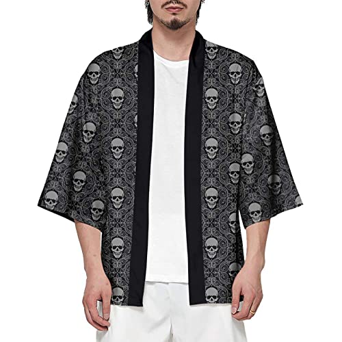 CIZEUR Sommerjacke Mode japanische Herren Jacke Strickjacke Paar Kimono Mantel lässig,Skull3XL von CIZEUR