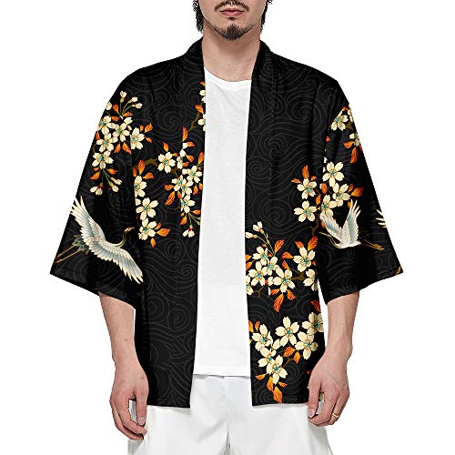 CIZEUR Sommerjacke Mode japanische Herren Jacke Strickjacke Kimono 3/4 Ärmel Mantel lässig, XL Suncrane von CIZEUR