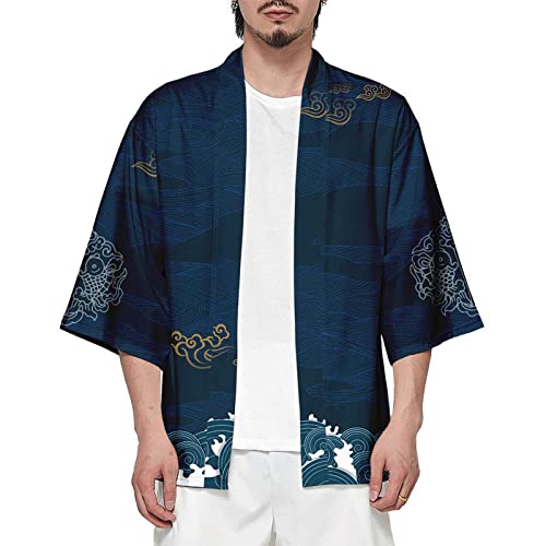 CIZEUR Sommerjacke Mode japanische Herren Jacke Strickjacke Paar Kimono Mantel lässig,backCrane2XL von CIZEUR