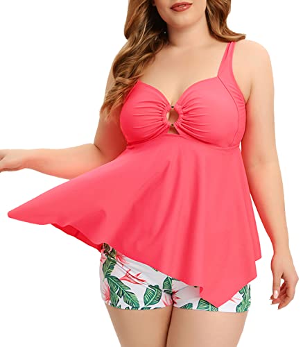 CIZEUR Tankini Set Damen Große Größe Zweiteiler Badeanzug Bauchweg Elegant Push up Bademode Strandmode，Pool, Wassersport，4XL Rosa von CIZEUR