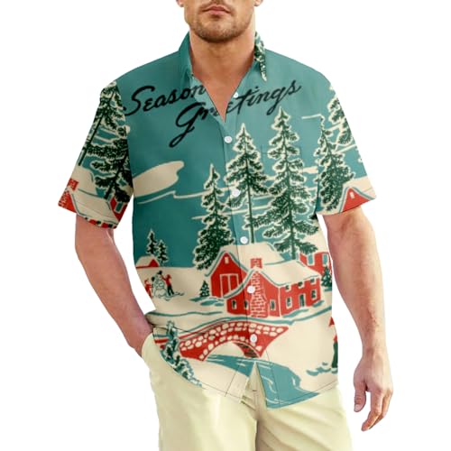 Herren Kurzarm Lustige Gedruckte Freizeithemden Weihnachtshemden Kostümhemd Für Festival Party Xmas，3XL Grün-Snow von CIZEUR