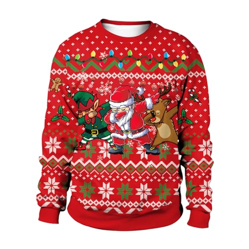 Herren Weihnachtspulli 3D Gedruckt Ugly Christmas Sweater Unisex Couple Pullover Weihnachtsmann Drucken，M RD-Dancer von CIZEUR