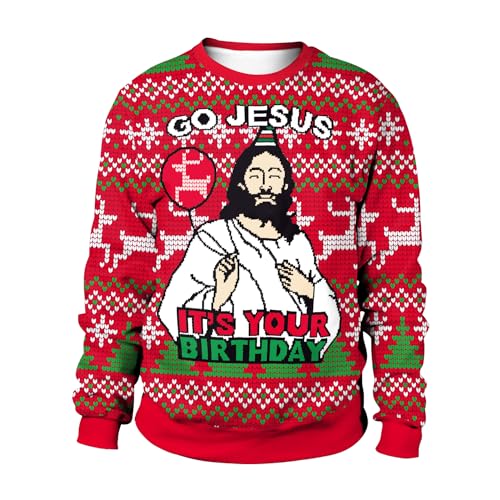 CIZEUR Herren Weihnachtspulli 3D Gedruckt Ugly Christmas Sweater Unisex Couple Sweatshirt Weihnachtsmann Drucken，XXL RD-Jesus von CIZEUR