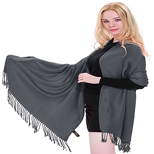 CJ Apparel Damen Handgefertigter nepalesischer Quasten Pashmina-Schal, anthrazit/schwarz, One Size von CJ Apparel